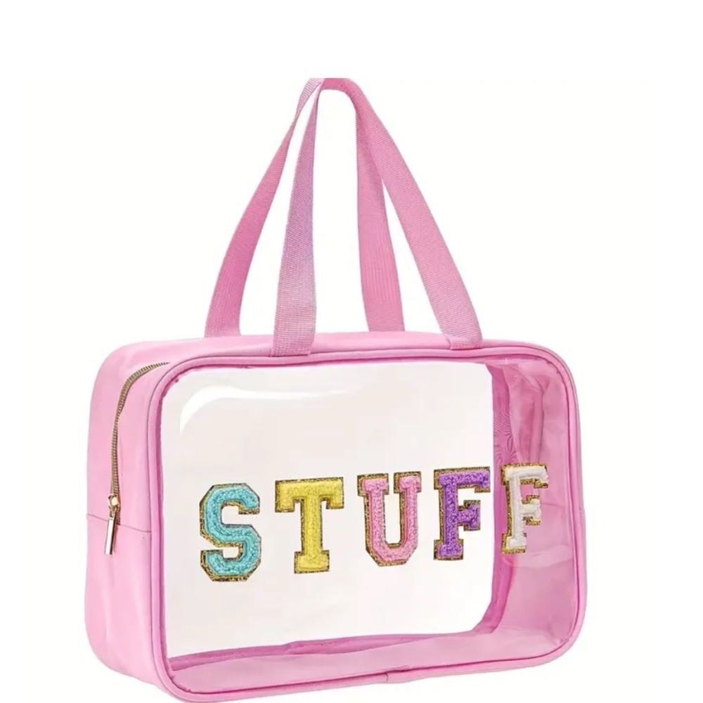 Pink “STUFF” Clear Bag - Stadium, Travel, Beach, Cosmetics & Everyday Organizer